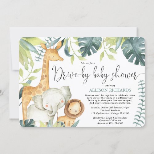 Drive_by baby shower safari jungle animals invitation