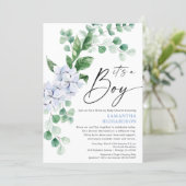 Drive by baby shower spring floral blue greenery invitation (Standing Front)