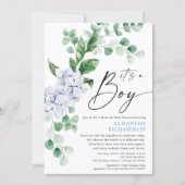Drive by baby shower spring floral blue greenery invitation (Front)