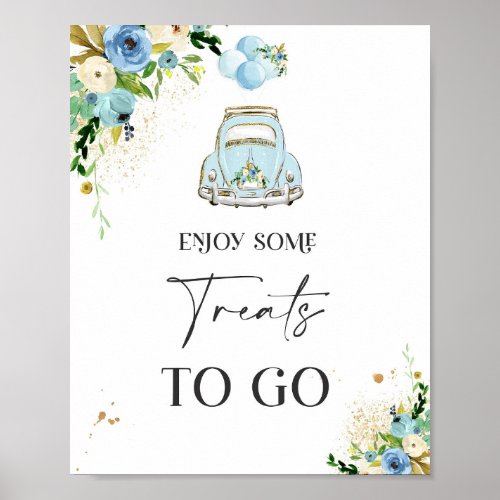 Drive By Baby Shower Treat Favor Sign Blue Floral