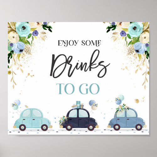 Drive By Baby Shower Treat Favor Sign Blue Floral