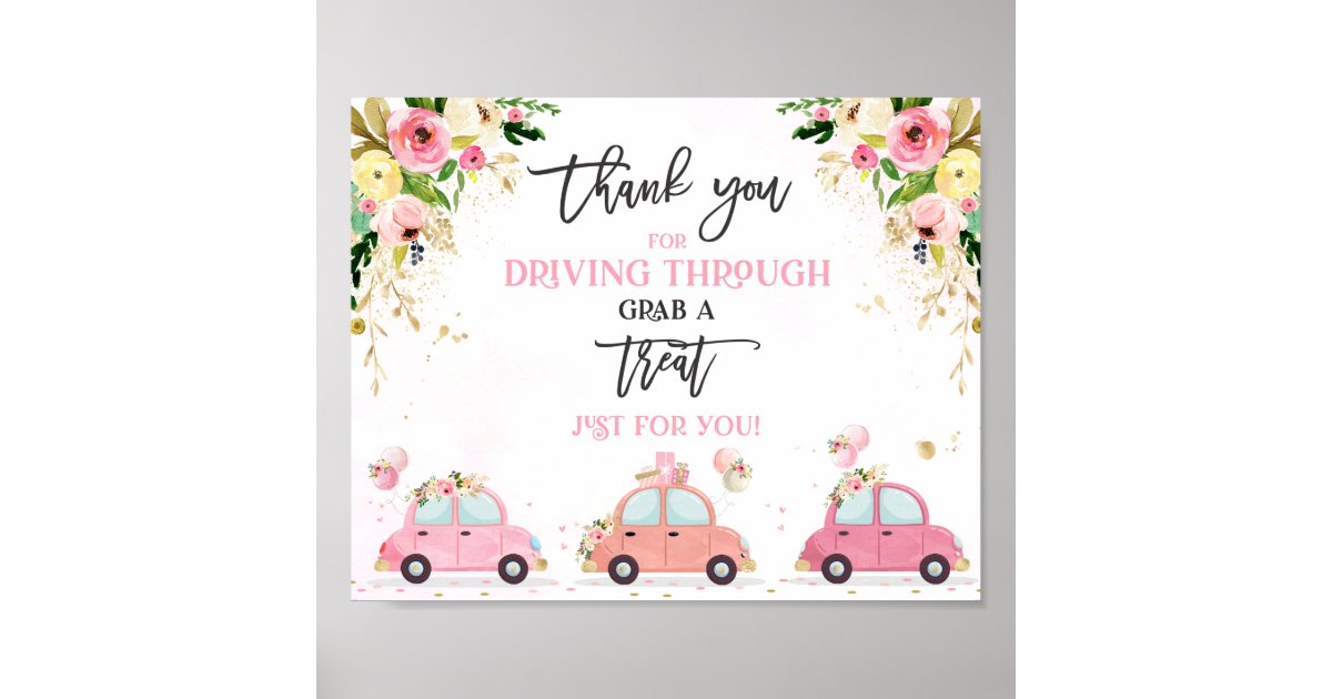 Drive By Baby Shower Treat Favor Sign Pink Floral Zazzle