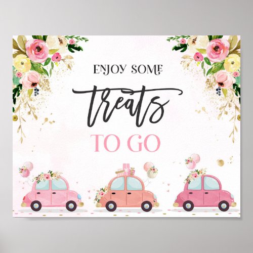 Drive By Baby Shower Treat Favor Sign Pink Floral