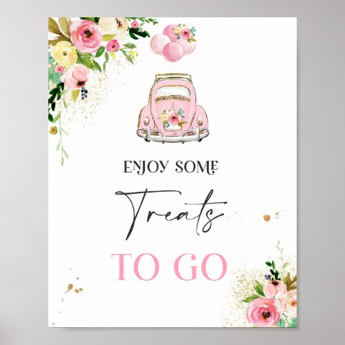 Drive By Baby Shower Treat Favor Sign Pink Floral