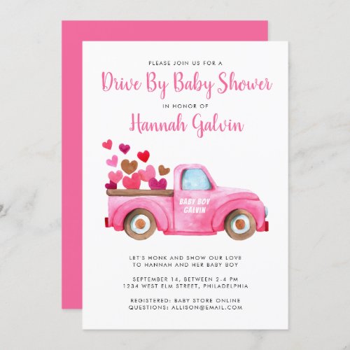 Drive By Baby Shower Truckload of Hearts and Love Invitation