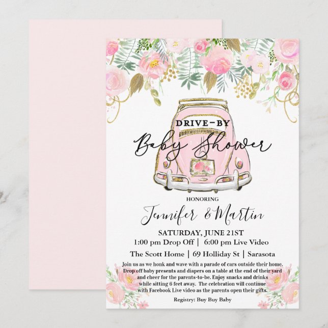 Drive By Baby Shower Virtual Baby Shower Invitation (Front/Back)