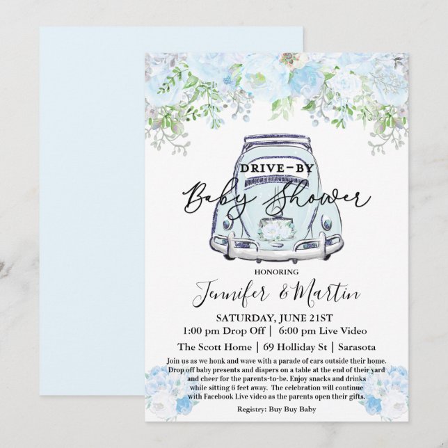 Drive By Baby Shower Virtual Baby Shower Invitation (Front/Back)