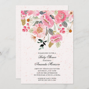 Drive By Baby Shower Watercolor Flowers Invitation