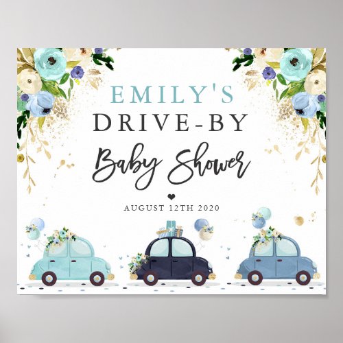 Drive By Baby Shower Welcome Sign Blue Floral