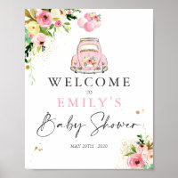Drive By Baby Shower Welcome Sign Pink Floral