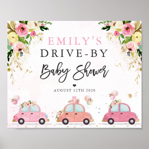 Drive By Baby Shower Welcome Sign Pink Floral