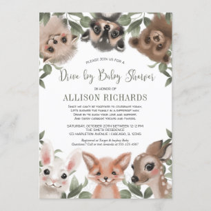 Drive by baby shower woodland animals greenery invitation