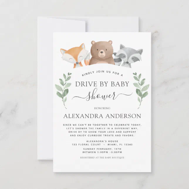 Drive By Baby Shower Woodland Eucalyptus Greenery Invitation | Zazzle