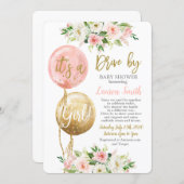 Drive by balloons baby shower girl invitation (Front/Back)