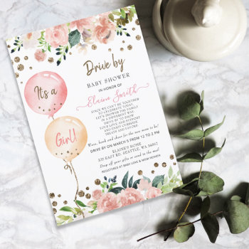 Drive By Balloons Pink Floral Girl Baby Shower Invitation by Invitationboutique at Zazzle