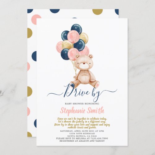 Drive By Bear Gender Reveal Baby Shower Invitation