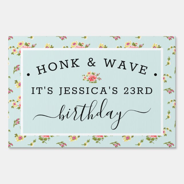 Drive-by Birthday Blue Shabby Chic Yard Sign (Front)