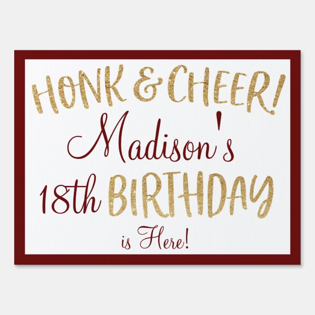 Drive By Birthday Car Parade Maroon & Gold Glitter Sign (Front)