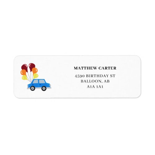 Drive_by Birthday Cute Blue Car Balloons Simple Label