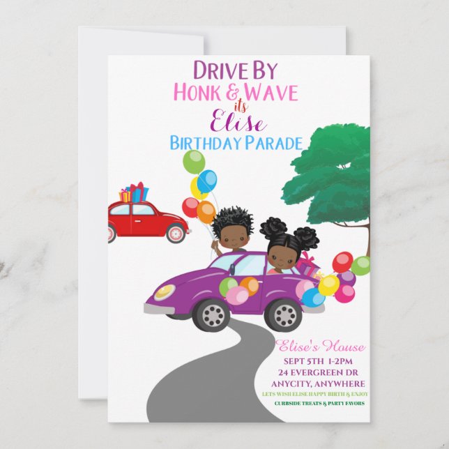Drive By Birthday Invitation Card (Front)
