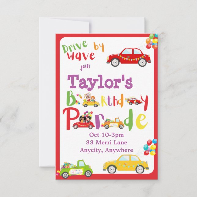 Drive by Birthday Invitation Card (Front)