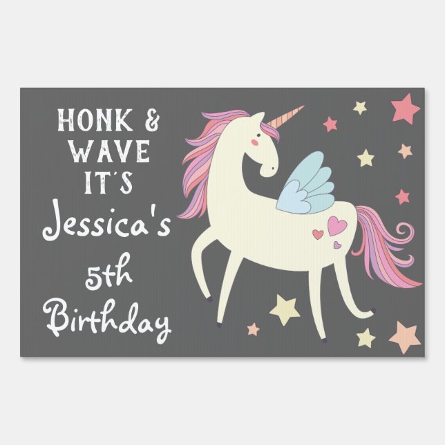Drive-by Birthday Magical Flying Unicorn Yard Sign (Front)