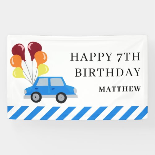 Drive_by Birthday Parade Blue Car Balloons Simple Banner