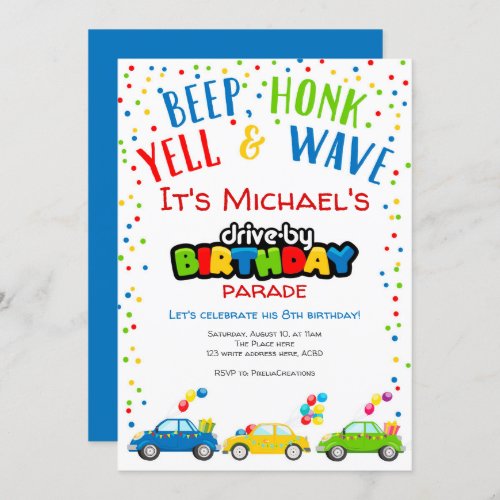 Drive by Birthday Parade Boy birthday Invitation