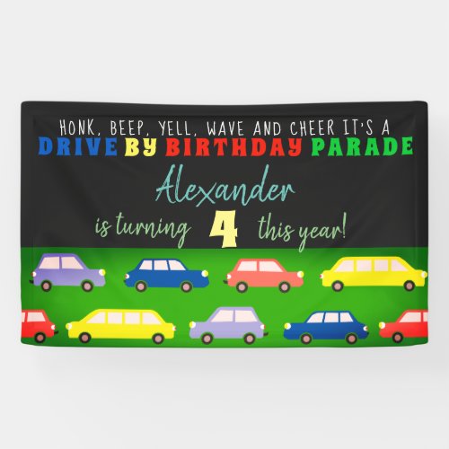 Drive By Birthday Parade Cars Colorful Party Banner
