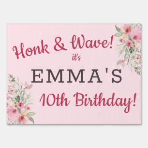 Drive-By Birthday Parade Cute Girly Personalized Sign
