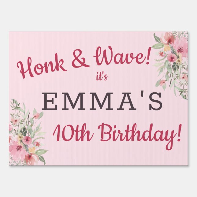 Drive-By Birthday Parade Cute Girly Personalized Sign (Front)