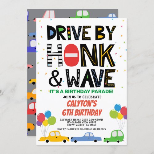 Drive By Birthday Parade For Boy Colorful Cars Invitation
