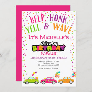 Drive by Birthday Parade, Girl birthday Invitation