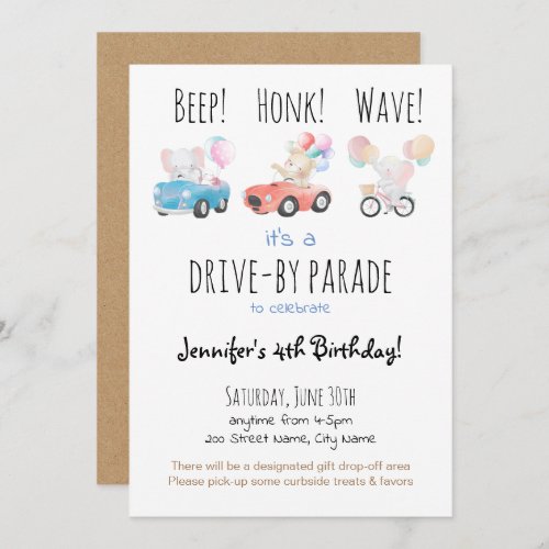 Drive by Birthday Parade Invitation