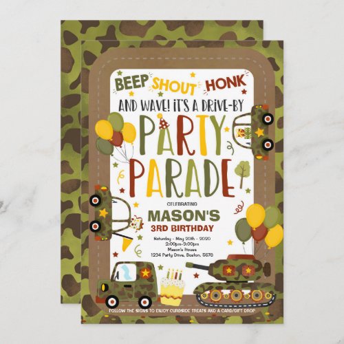 Drive By Birthday Parade Invitation Army Tankers