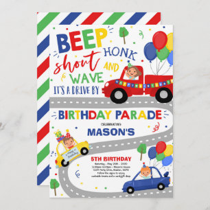 Drive By Birthday Parade Invitation Blue Parade