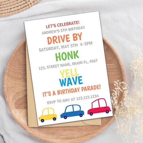 Drive by Birthday Parade InvitationBoy Invitation