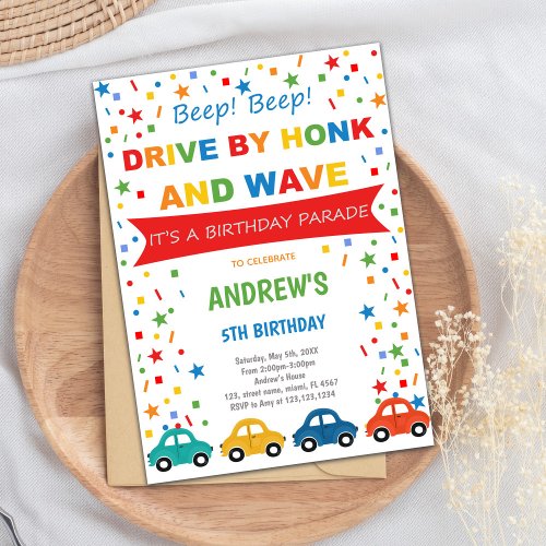 Drive by Birthday Parade InvitationBoy Invitation