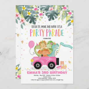 Drive By Birthday Parade Invitation Dinosaur Party