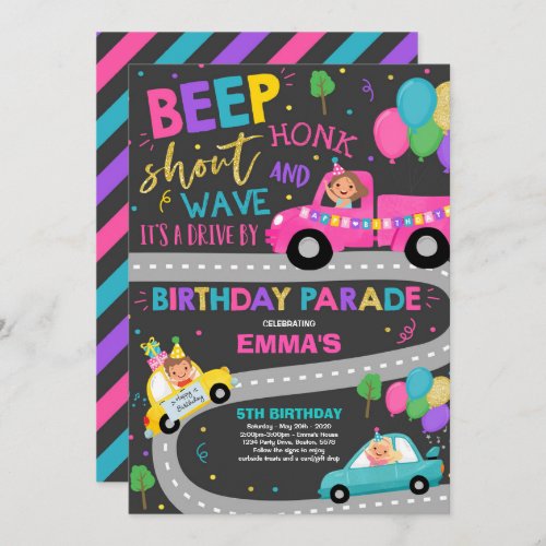 Drive By Birthday Parade Invitation Pink Parade