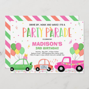 Drive By Birthday Parade Invitation Pink Parade