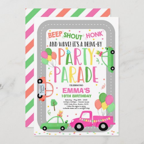 Drive By Birthday Parade Invitation Pink Parade