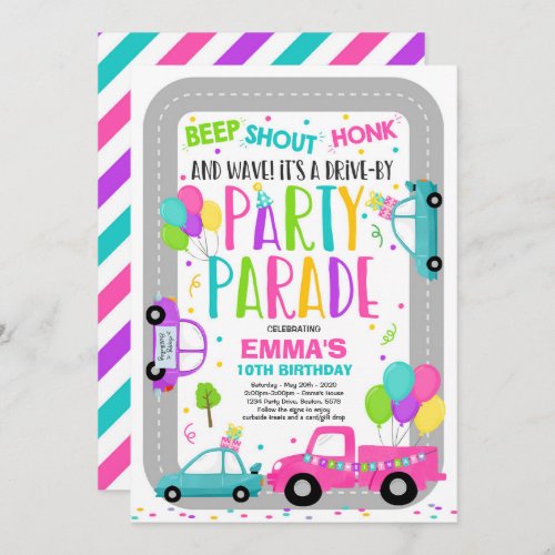 Drive By Birthday Parade Invitation Pink Parade