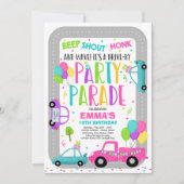 Drive By Birthday Parade Invitation Pink Parade (Front)