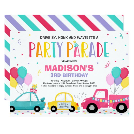 Drive By Birthday Parade Invitation Pink Parade