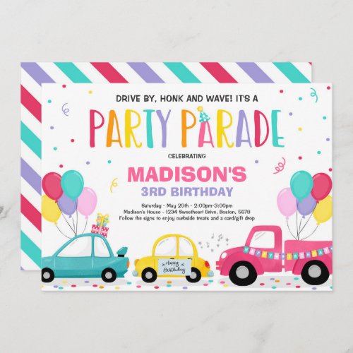 Drive By Birthday Parade Invitation Pink Parade