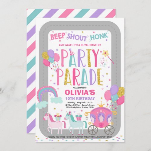 Drive By Birthday Parade Invitation Pink Princess