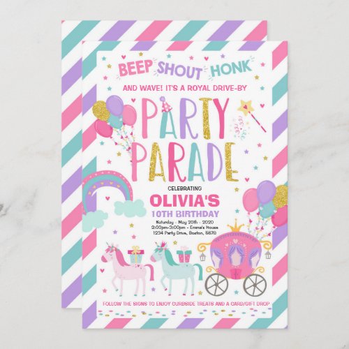 Drive By Birthday Parade Invitation Pink Princess