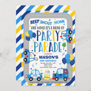 Drive By Birthday Parade Invitation Police Parade