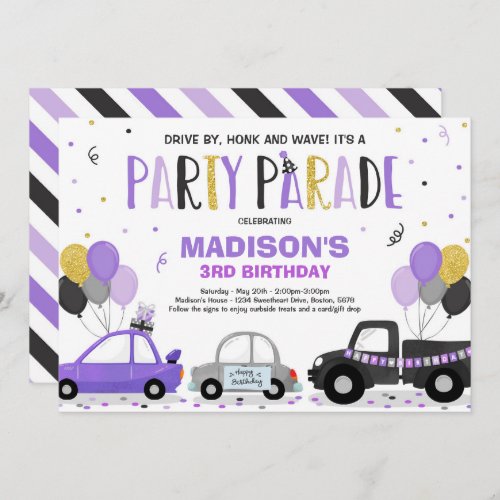 Drive By Birthday Parade Invitation Purple Parade
